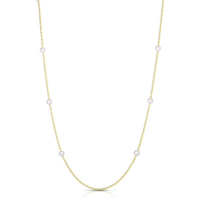 women’s vintage diamond necklaces-women’s vintage diamond necklaces-18K Yellow Gold and Pearl Station Beaded Chain Necklace