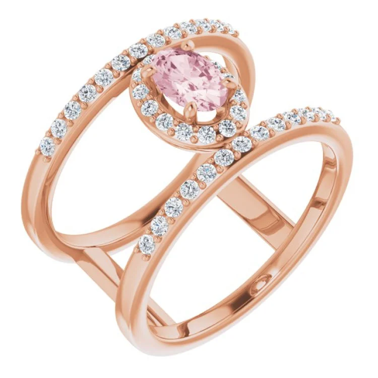 women’s chunky rings-14K Rose Natural Pink Morganite & 1/3 CTW Natural Diamond Ring