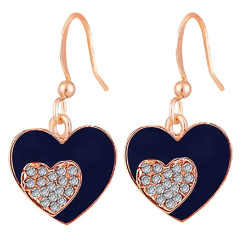 women’s sterling silver hoop earrings-Mahi Rose Gold Plated Navy Blue Meenakari Work and Crystals Dual Heart Earrings for Women (ER1109845ZNBlu)