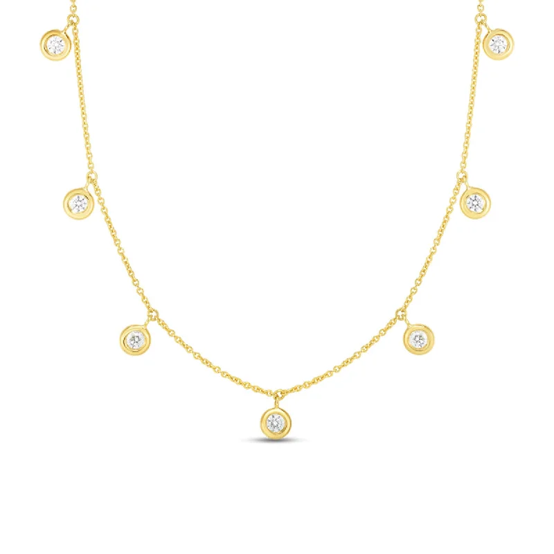 women’s cubic zirconia necklaces-women’s cubic zirconia necklaces-18K Seven Diamond Drop Station Necklace