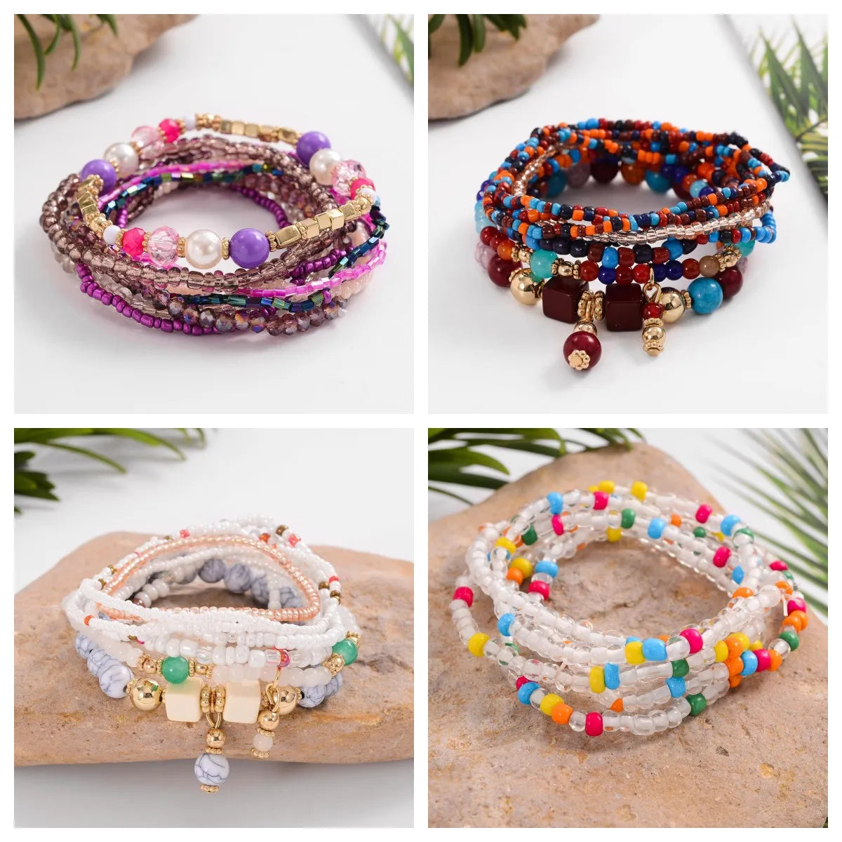 women’s engraved cuff bracelets-Retro Ethnic Style Bohemian Geometric Resin Stone Beaded Women's Bracelets