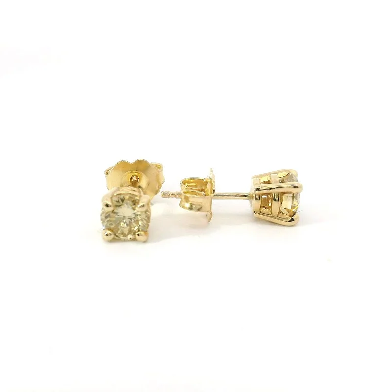 women’s moon-shaped earrings-14K Natural Yellow Diamond Stud Earrings