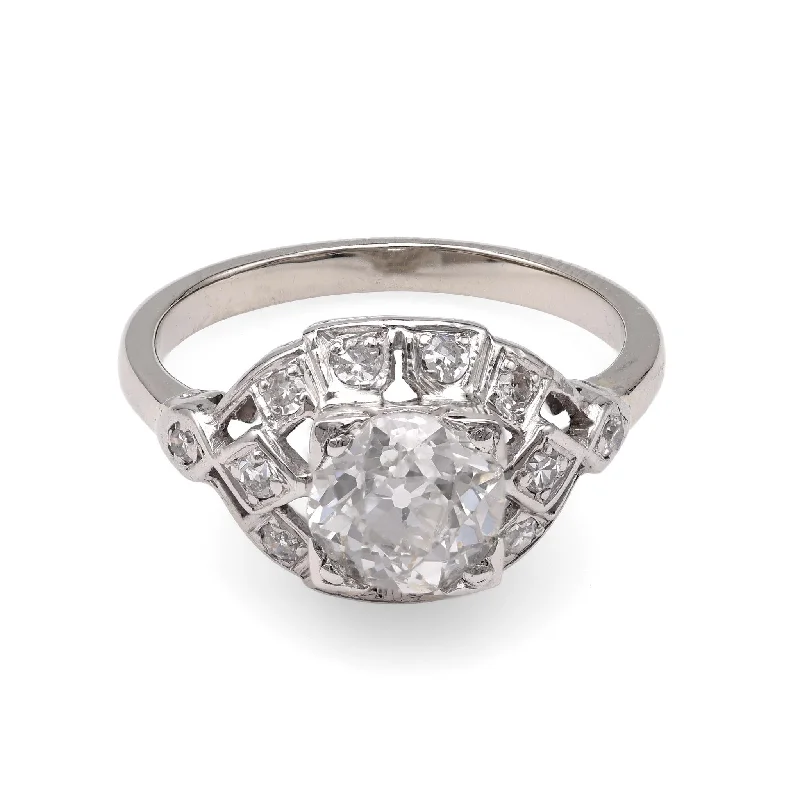 women’s radiant-cut rings-Art Deco Platinum Diamond Ring