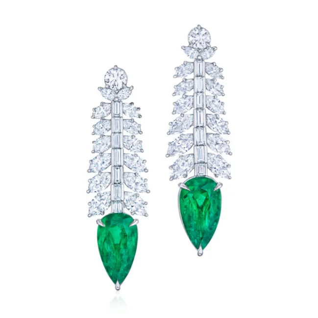 women’s delicate stud earrings-KWIAT Colombian Emerald and Diamond Earrings E-2593-0-EME-PLAT