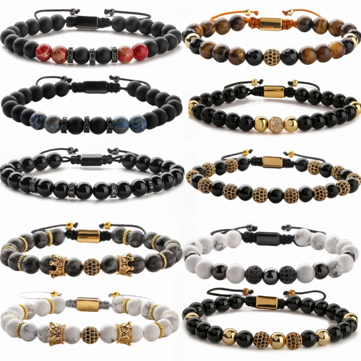 women’s luxury bracelets-Retro Roman Style Geometric Howlite Stone Tiger Eye Beaded Inlay Zircon Unisex Bracelets