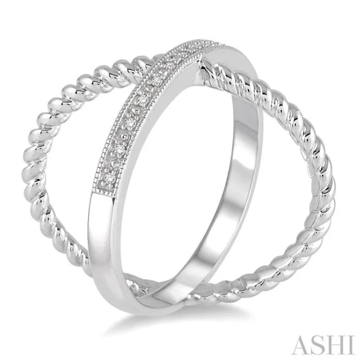 women’s sparkling rings-women’s sparkling rings-1/20 Ctw Round Cut Diamond 'X' Ring in Sterling Silver