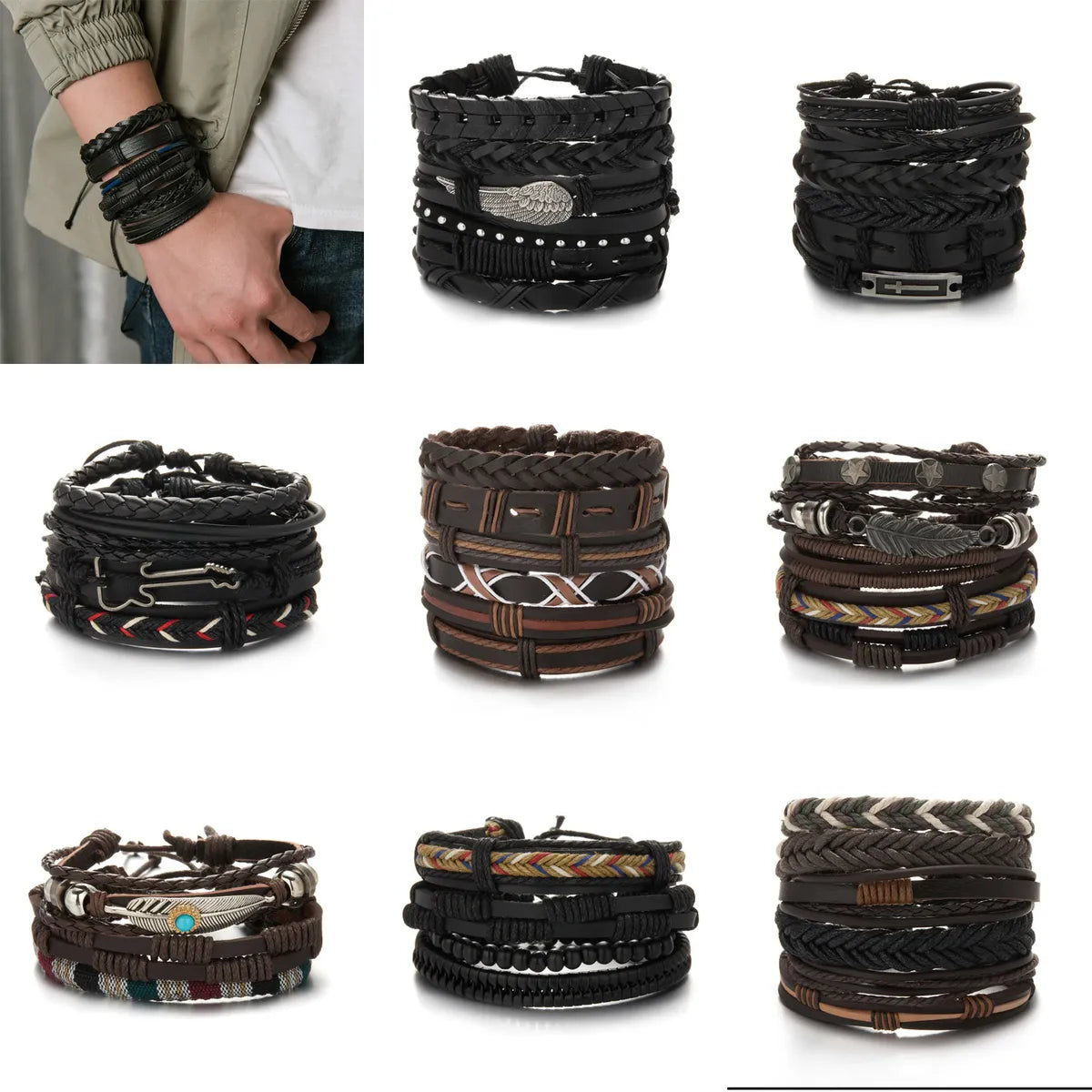 women’s boho bracelets-Retro Simple Style Geometric Pu Leather Men'S Bracelets