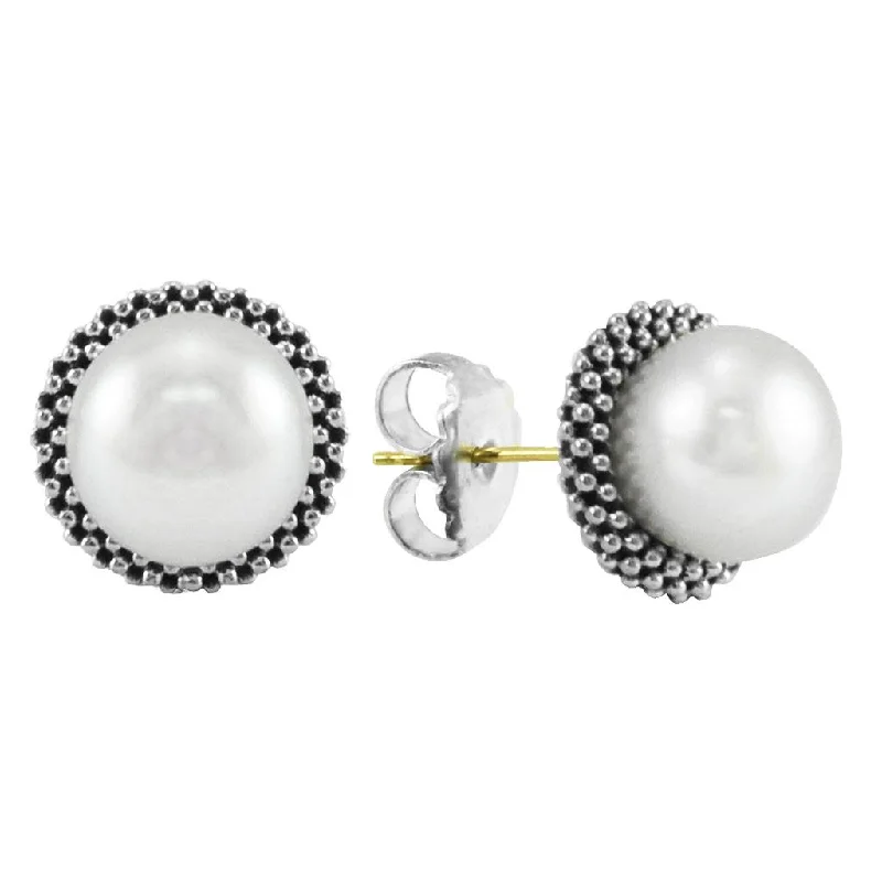 women’s diamond earrings-8mm Pearl Luna Stud Earrings in Sterling Silver