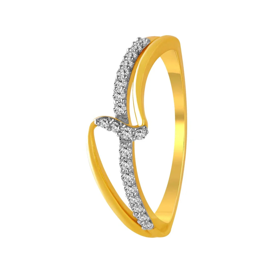 women’s sapphire rings-14K Gold Twisted V-shaped Diamond Ring With Diamond-studded Bands