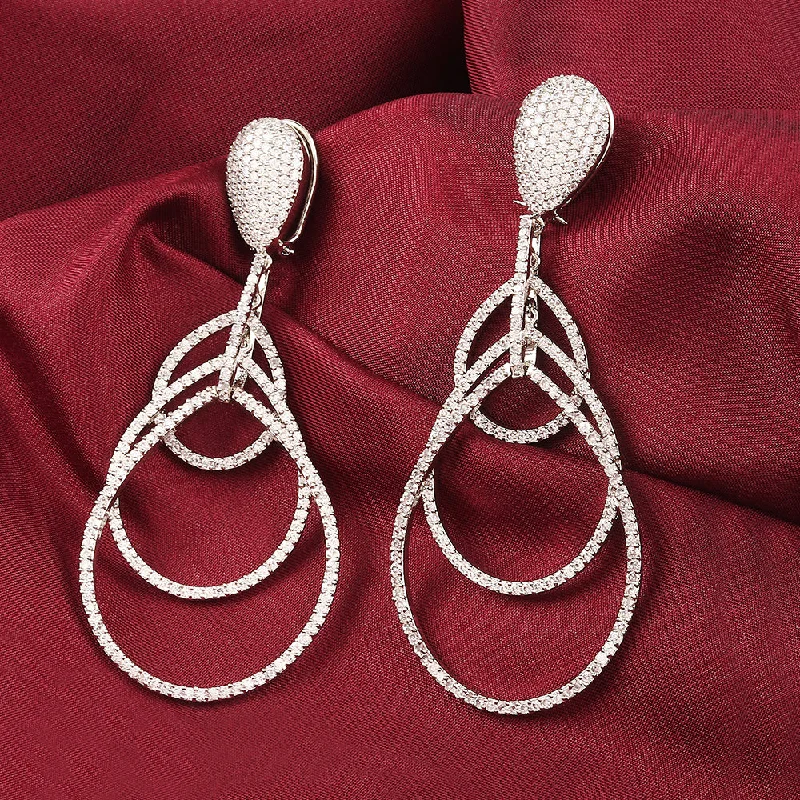 women’s bold earrings-Raddhi Jewels Silver Plated AD Dangler Earrings