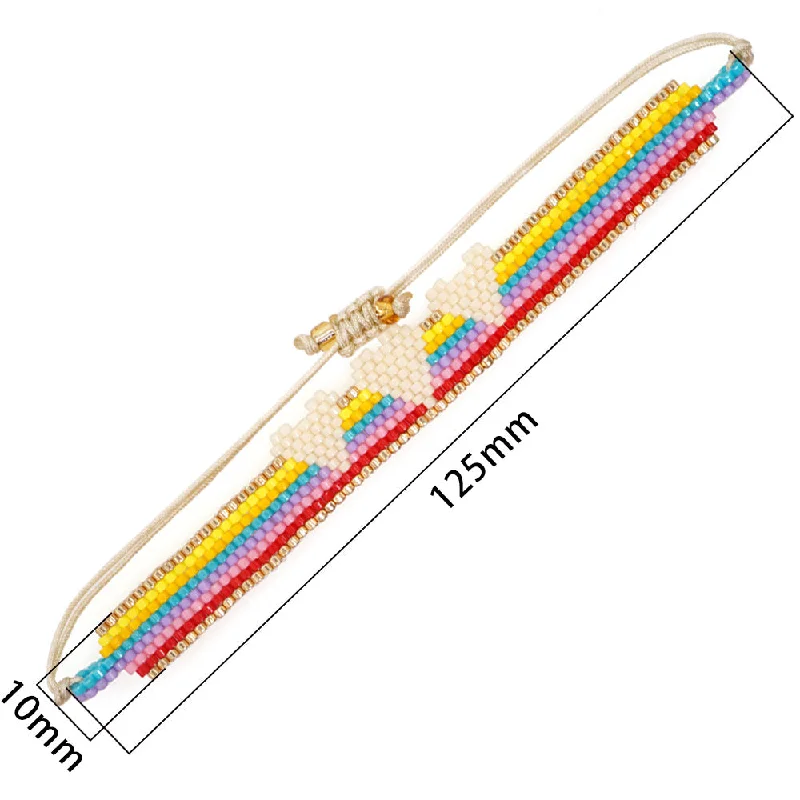 women’s tennis bracelets-New Beads Woven Rainbow Heart Simple Stacking Bracelet