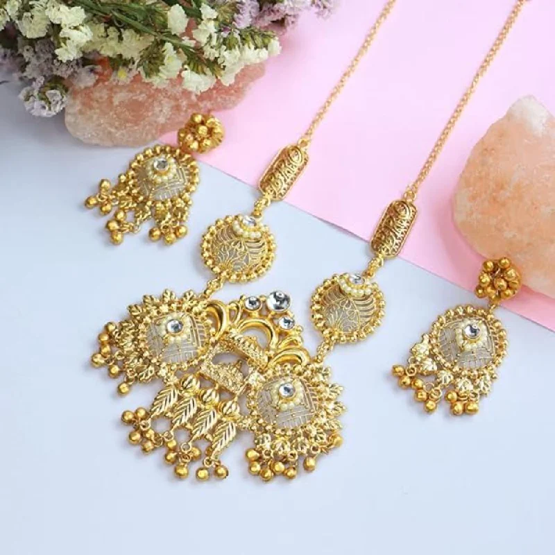 women’s collar necklaces-women’s collar necklaces-Etnico Gold Plated Antique Long Necklace Jewellery Set with Earrings for Women & Girls(MC096FL)