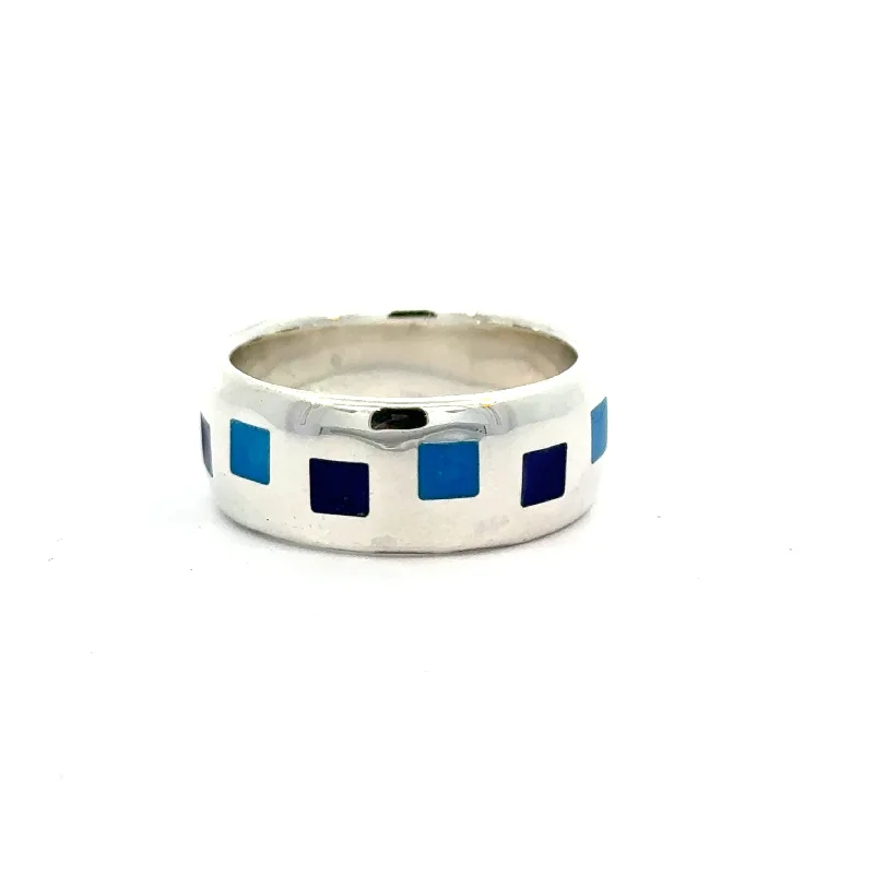 women’s wedding band rings-women’s wedding band rings-8mm Square Pattern Enamel Ring