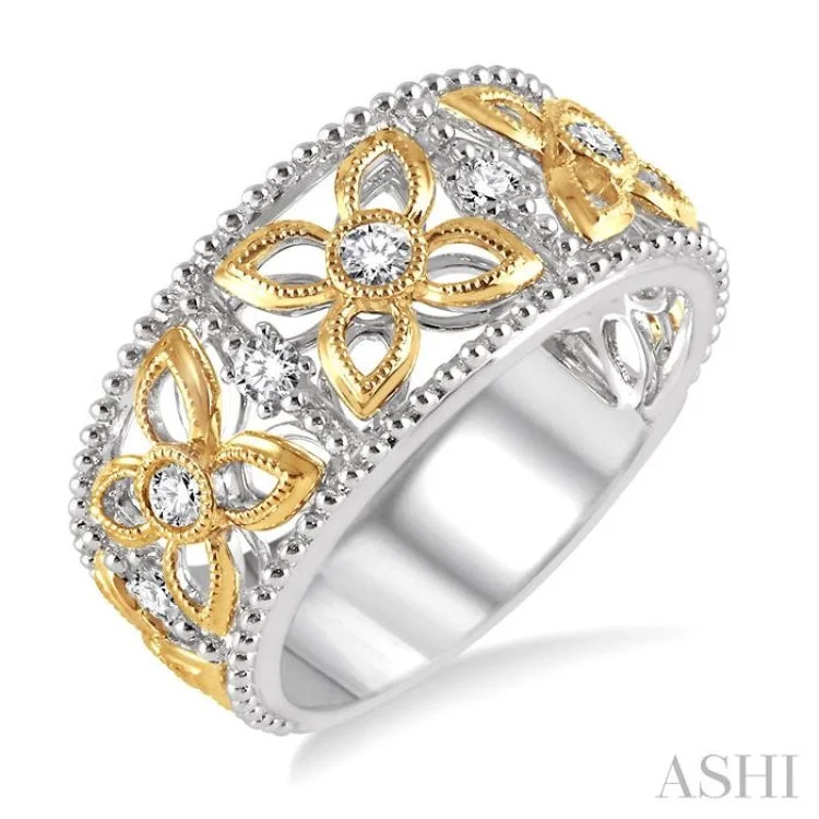 women’s ruby rings-women’s ruby rings-1/3 Ctw Round Cut Diamond Fashion Band in 14K White and Yellow Gold