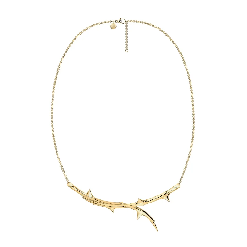 women’s fancy necklaces-women’s fancy necklaces-Rose Thorn Horizontal Necklace - Yellow Gold Vermeil