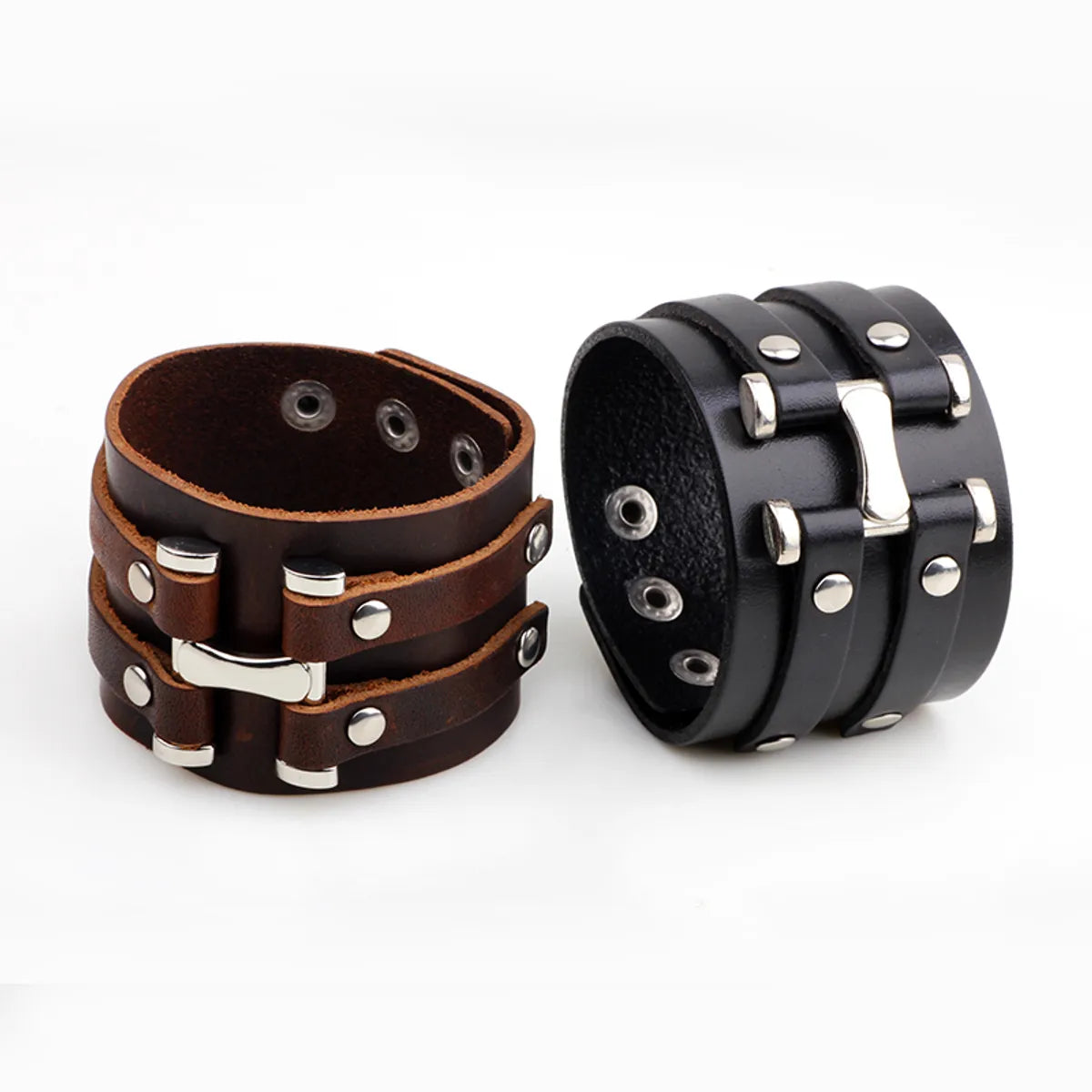 women’s diamond bracelets-1 Piece Punk Letter Solid Color Alloy Leather Polishing Men's Wristband