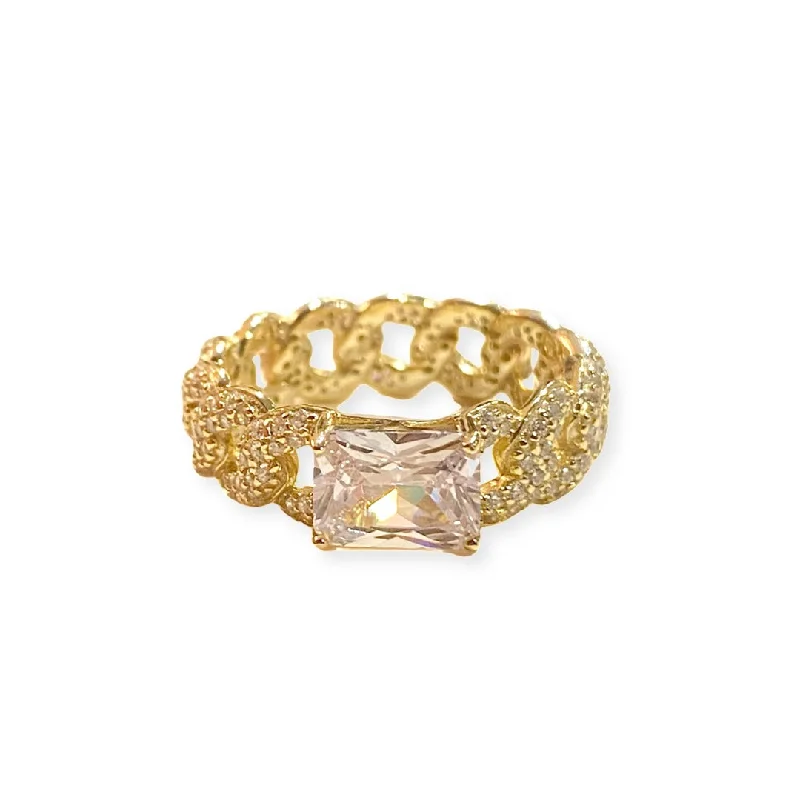 women’s luxury gemstone rings-women’s luxury gemstone rings-Amy East West Baguette Cuban Chain Ring