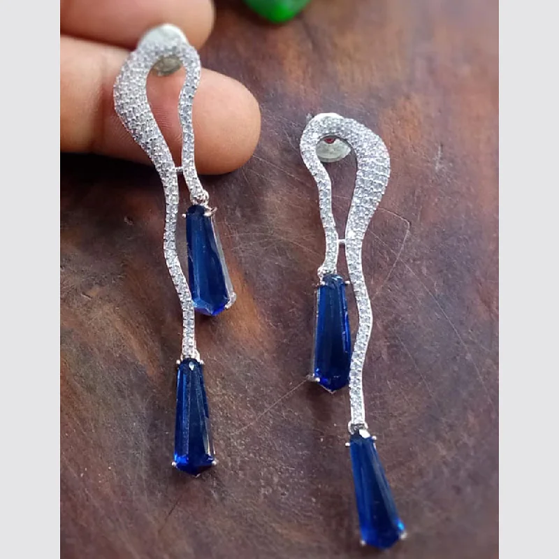 women’s emerald earrings-Blue Petal Diamond Silver Plated AD Dangler Earrings