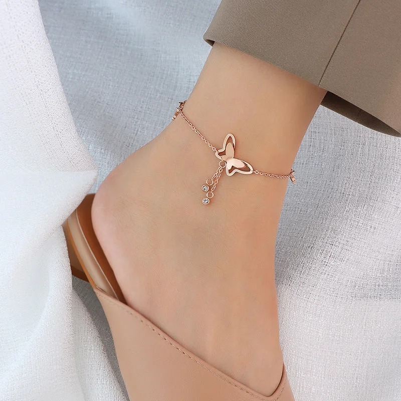 S032 Rose Golden Butterfly Anklet 20 + 5cm