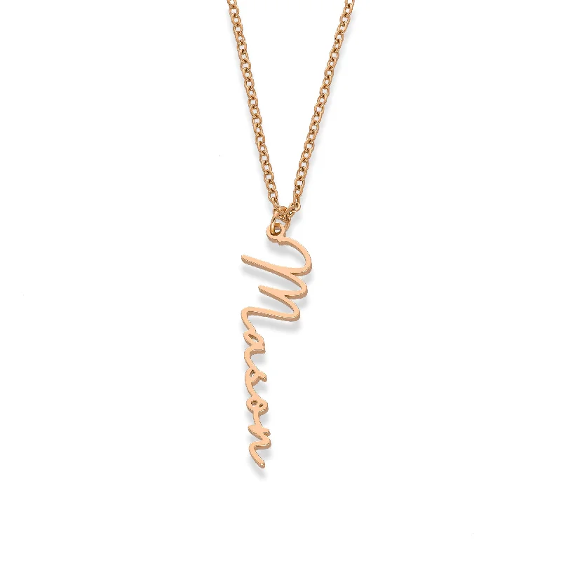 women’s personalized necklaces-women’s personalized necklaces-Vertical name necklace rosé gold