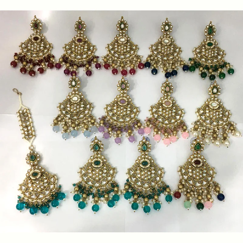 women’s fine gold earrings-Rani Sati Jewels Gold Plated Kundan Maangtikka With Earrings