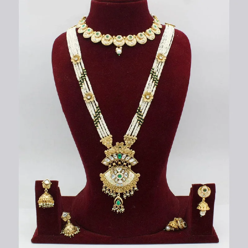 women’s pendant necklaces-women’s pendant necklaces-Manisha Jewellery Gold Plated Pota Stone And Pearl Necklace Combo