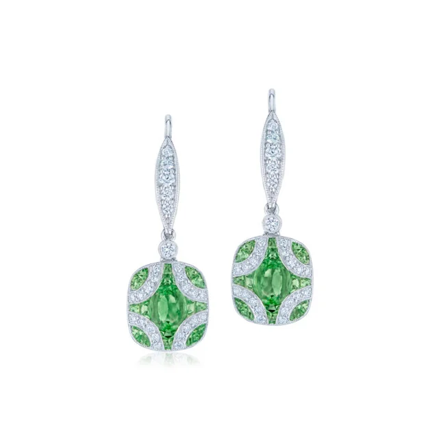 women’s long dangling earrings-KWIAT Argyle Collection Tsavorite Garnet and Diamond Earrings E-28441-0-TSADIA-18KW