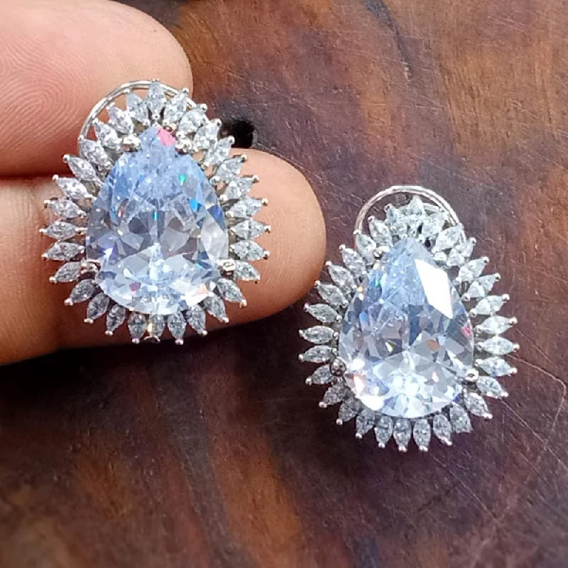 women’s solitaire earrings-Blue Petal Diamond Silver Plated AD Studs Earrings