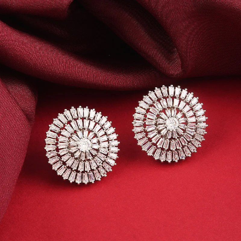 women’s charm earrings-Raddhi Jewels Silver Plated AD Stud Earrings