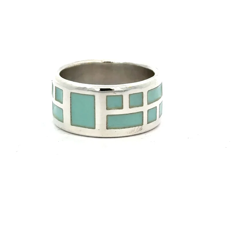 women’s custom rings-women’s custom rings-10mm Geometric Pattern Enamel Ring