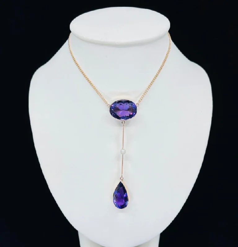 women’s pearl necklaces-women’s pearl necklaces-Edwardian Amethyst and Pearl Pendant Necklace