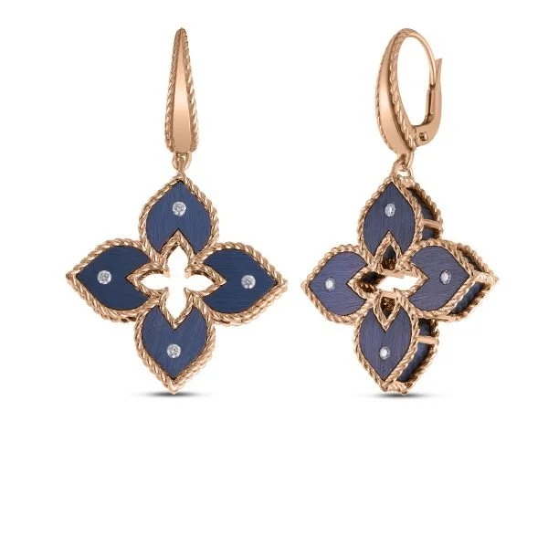 women’s dangly earrings-Venetian Princess Diamond Drop Earrings in 18K Rose Gold and Blue Titanium