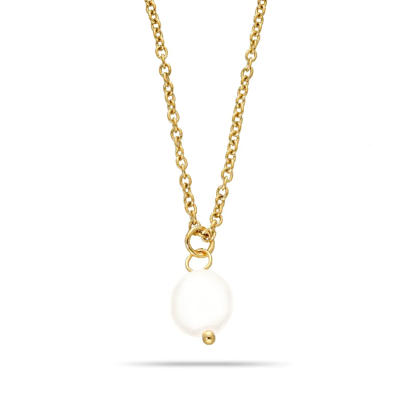 women’s initial necklaces-women’s initial necklaces-Pearl single necklace gold