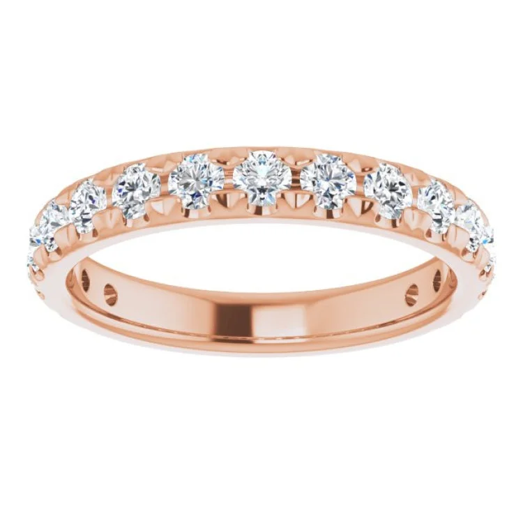 women’s solitaire rings-women’s solitaire rings-14K Rose 1 CTW Natural Diamond French-Set Anniversary Band