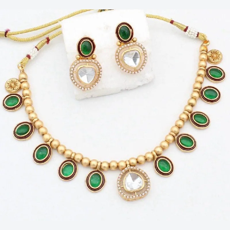 women’s diamond-encrusted necklaces-women’s diamond-encrusted necklaces-Kavita Art Gold Plated Pota Stone Necklace Set