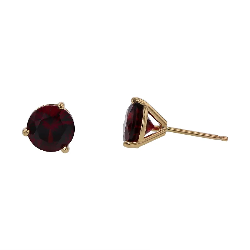 women’s statement crystal earrings-3.12ct 7mm Tanzanian Garnet Stud Earrings in 14k Yellow Gold