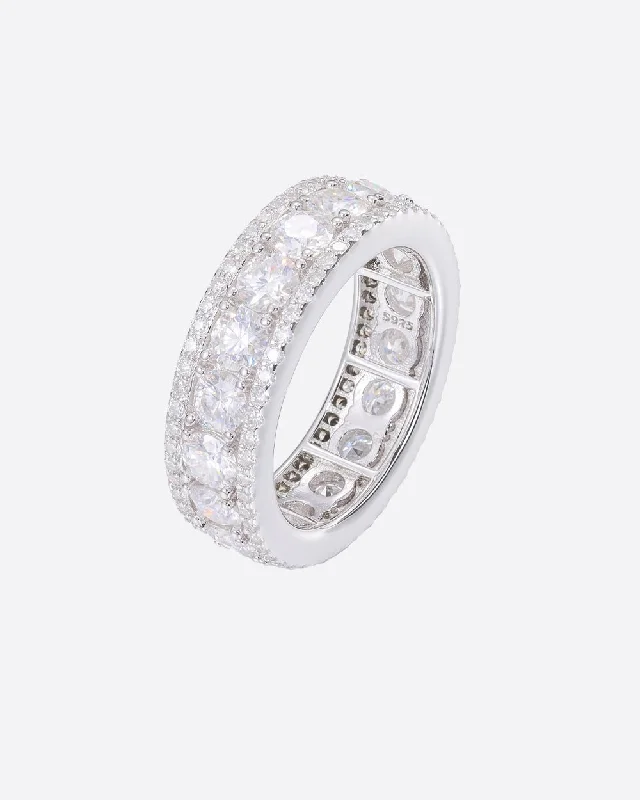 women’s bold rings-women’s bold rings-MOISSANITE ICED BAND RING. - WHITE GOLD