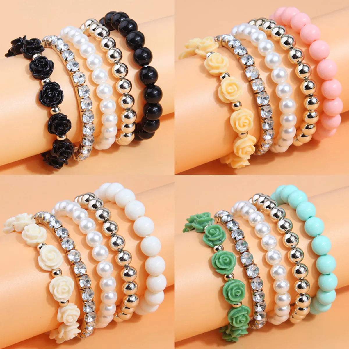 women’s bangle bracelets-Simple Style Solid Color Flower Ccb Arylic Beaded Women's Bracelets