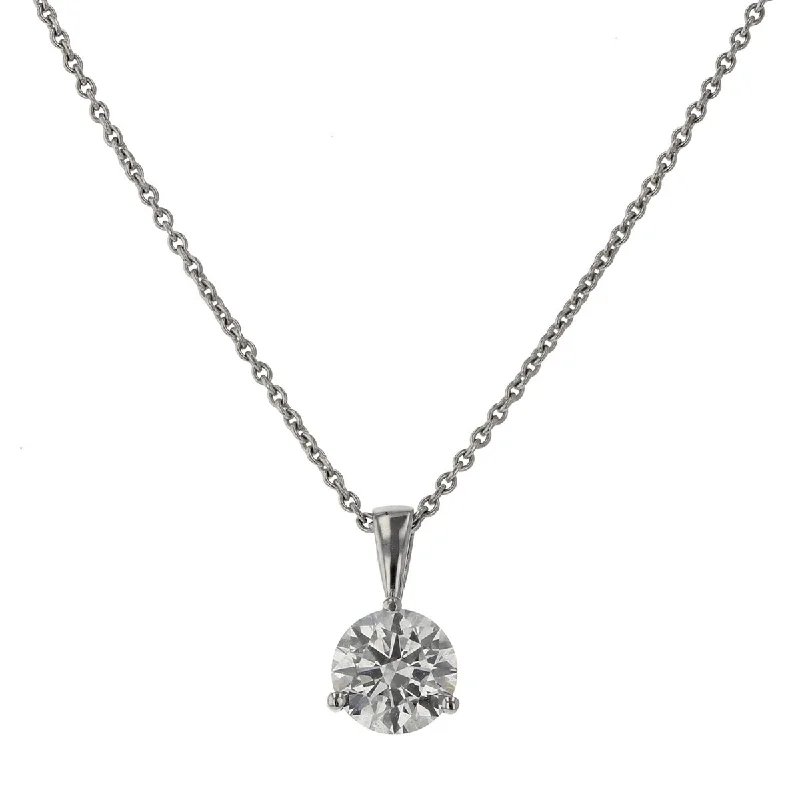 women’s diamond pendant necklaces-women’s diamond pendant necklaces-18K White Gold Diamond Solitaire Pendant Necklace