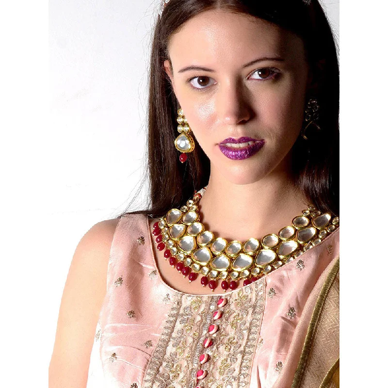 women’s bar pendant necklaces-women’s bar pendant necklaces-Odette Traditional heavy semiprecious kundan & enameled necklace with earrings!