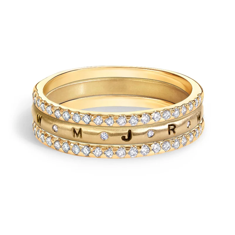 women’s cocktail rings-women’s cocktail rings-2.5mm Gold Initials Scroll Ring & Small Pavé Stack