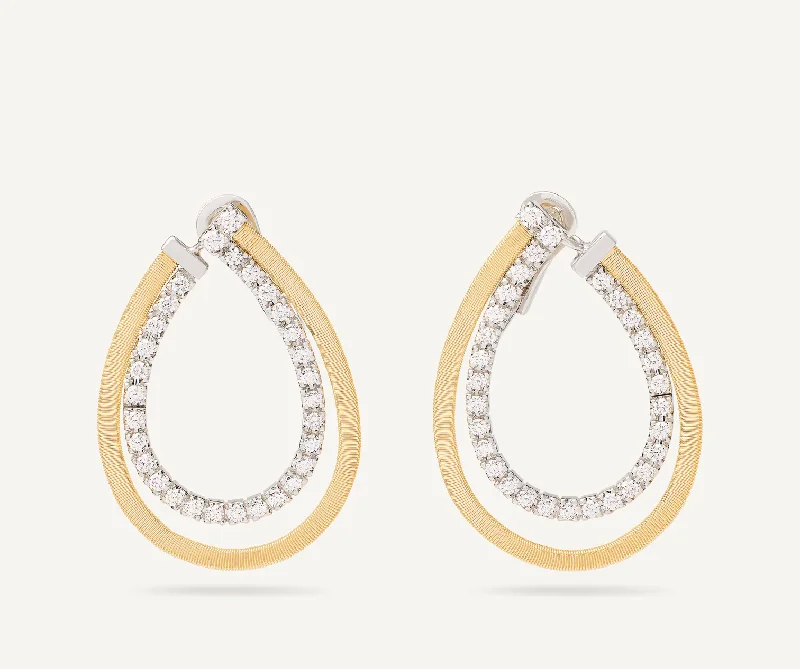 women’s designer earrings-Masai Diamond Drop Earrings in 18K White and Yellow Gold