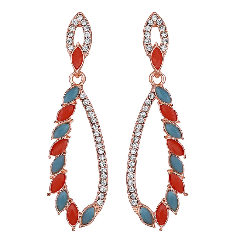 women’s sparkly earrings-Mahi Rose Gold Plated Multicolor Sparkling Crystals Stunning Dangler Earrings For Women (ER1109830ZMul)