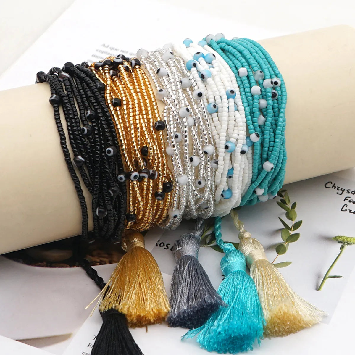 women’s double-layer bracelets-1 Piece Bohemian Eye Solid Color Mgb Tassel Unisex Bracelets