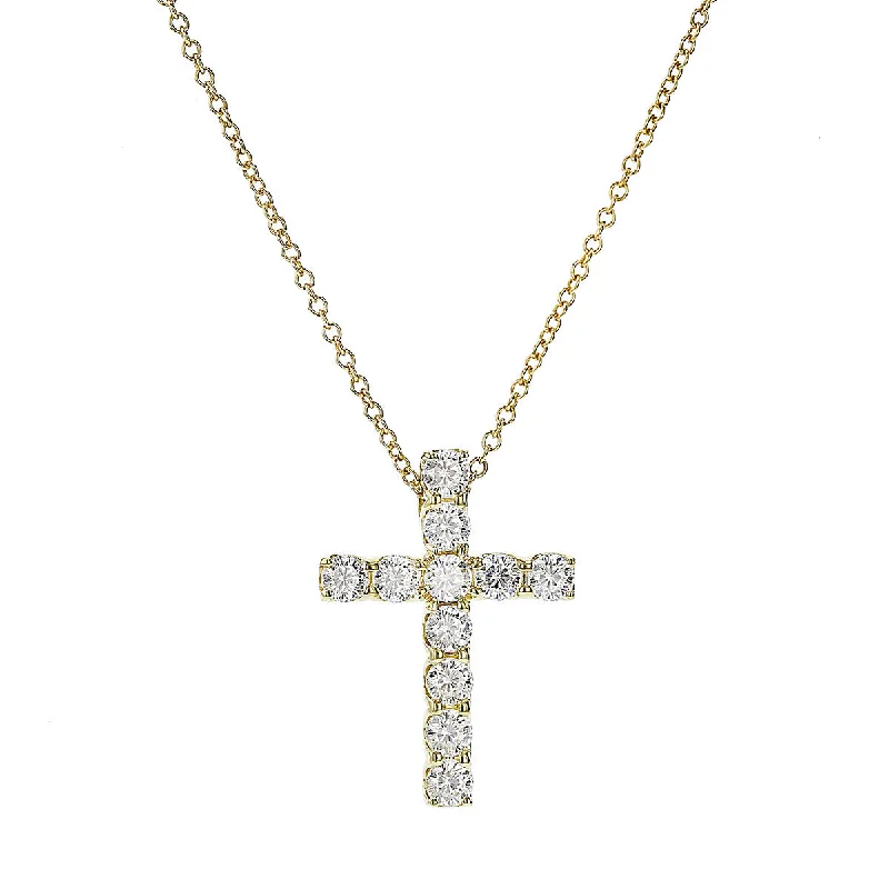 women’s chunky necklaces-women’s chunky necklaces-18K Yellow Gold Diamond Cross Pendant Necklace