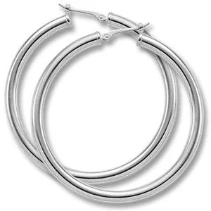 women’s diamond drop earrings-14K WHITE GOLD LARGE TUBE HOOP EARRINGS