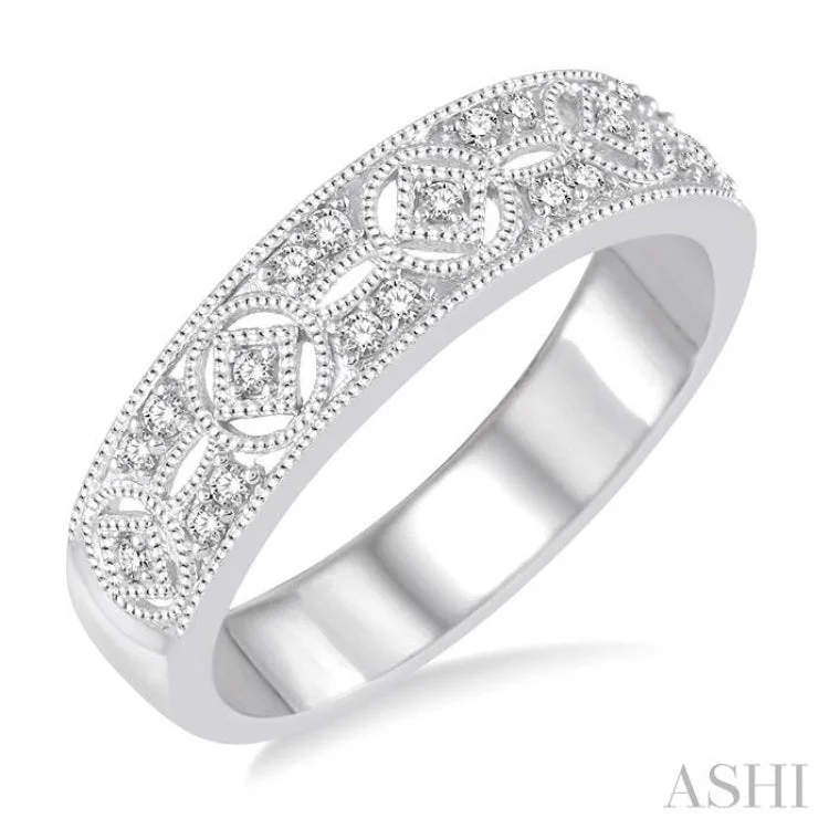 women’s diamond rings-women’s diamond rings-1/6 Ctw Round Cut Diamond Fashion Band in 14K White Gold.