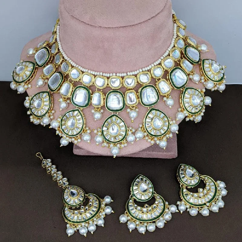 women’s classic necklaces-women’s classic necklaces-Rani Sati Jewels Gold Plated Kundan And Beads Necklace Set