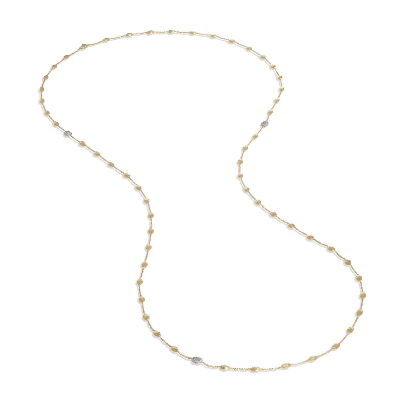 women’s chic necklaces-women’s chic necklaces-18K Yellow Gold and Diamond Small Bead Long Necklace