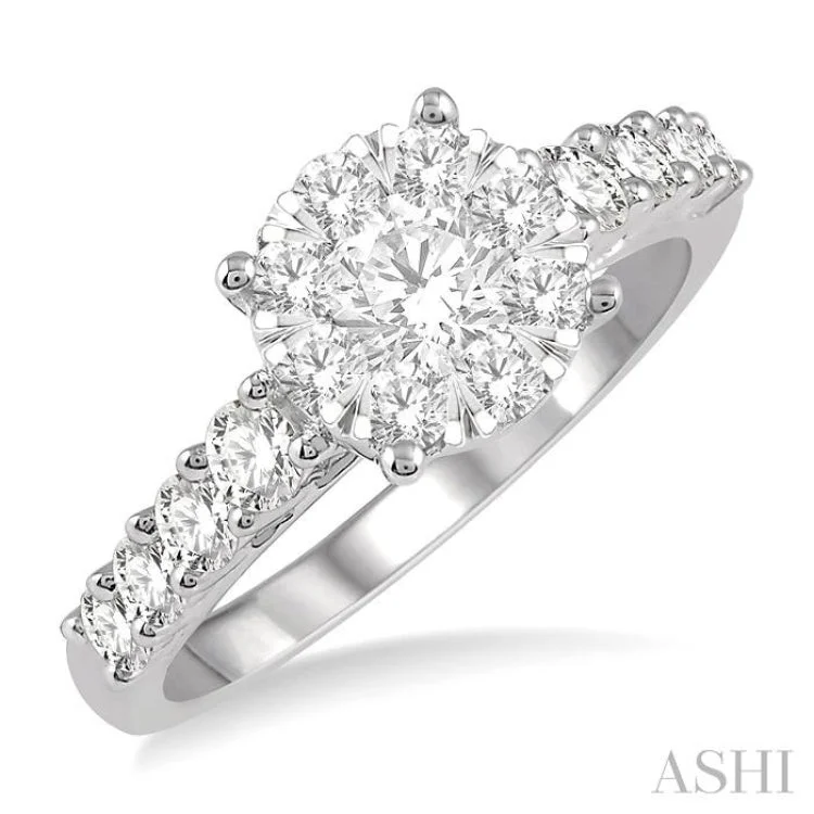 women’s promise rings-1 1/10 Ctw Round Cut Lovebright Diamond Ring in 14K White Gold